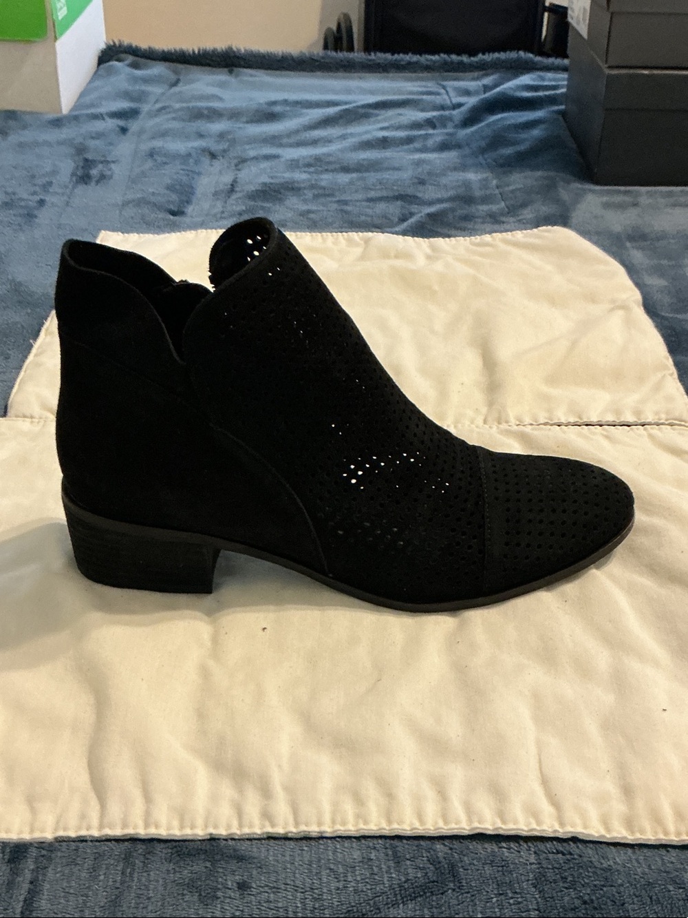 Sam Edelman Black Suede Perforated Ankle Boots